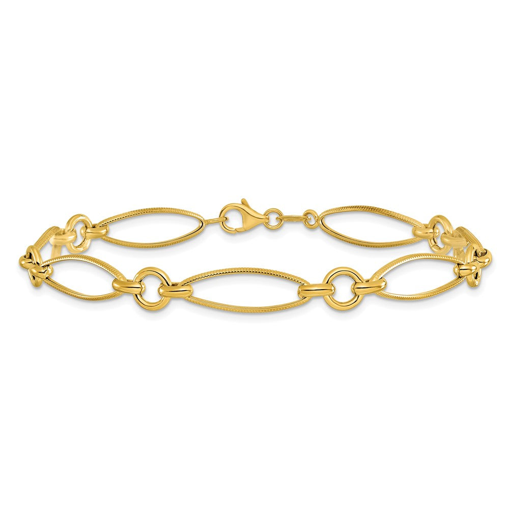 14K Yellow Gold Polished And Diamond Cut Fancy Link 8.5In Bracelet
