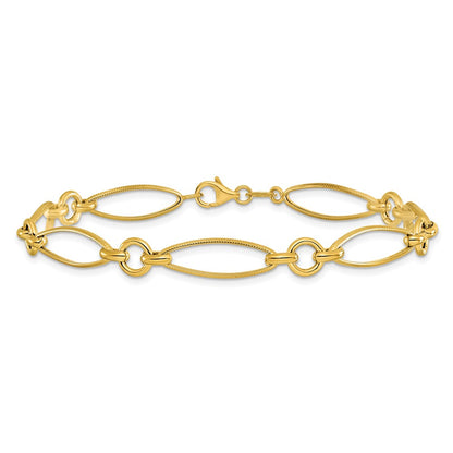 14K Yellow Gold Polished And Diamond Cut Fancy Link 8.5In Bracelet