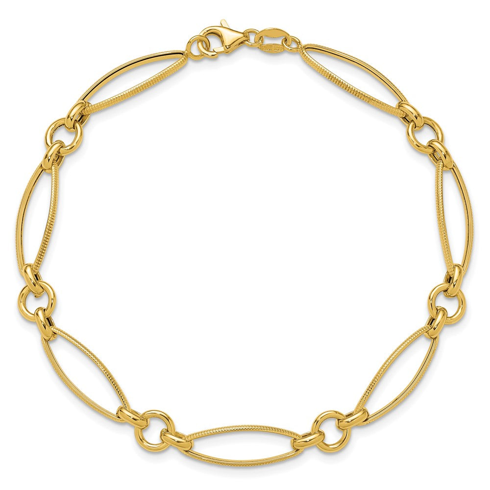 14K Yellow Gold Polished And Diamond Cut Fancy Link 8.5In Bracelet