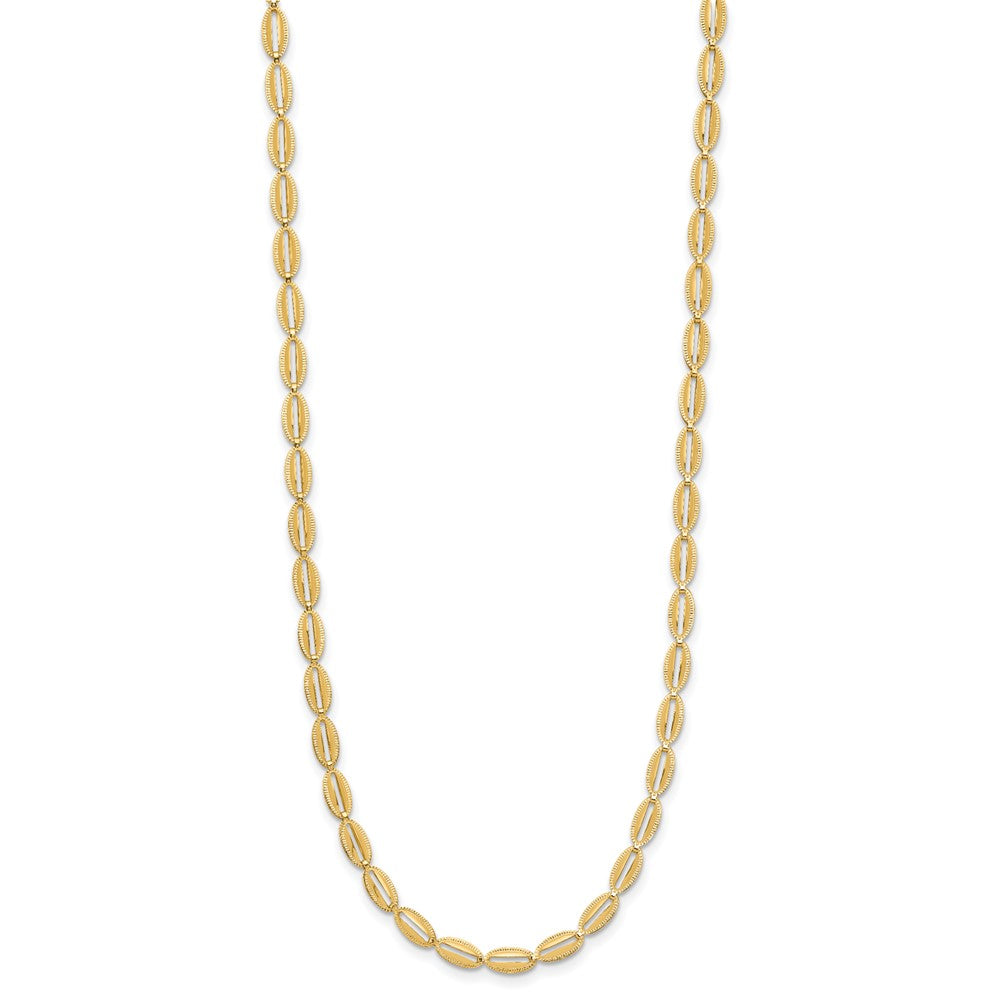 14K Yellow Gold Polished And Textured Fancy Oval Link Necklace