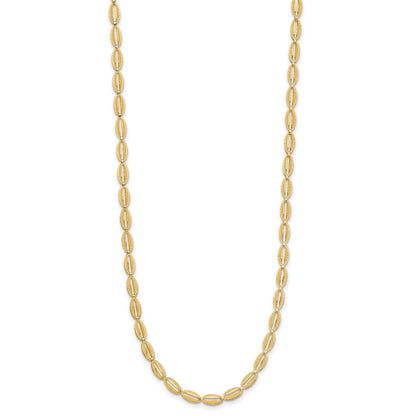 14K Yellow Gold Polished And Textured Fancy Oval Link Necklace