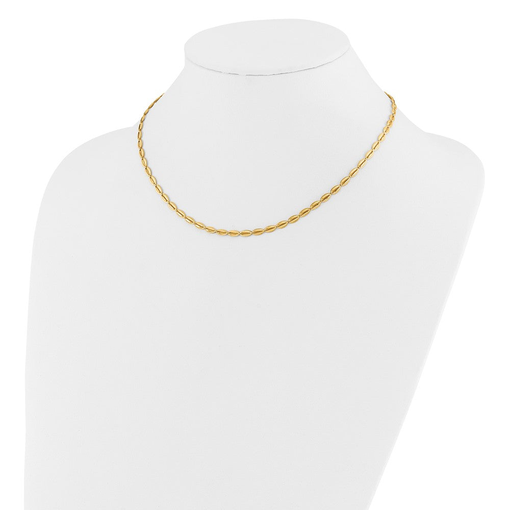 14K Yellow Gold Polished And Textured Fancy Oval Link Necklace