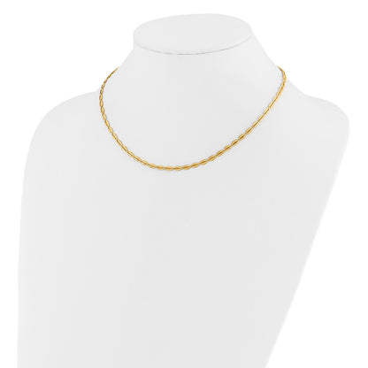 14K Yellow Gold Polished And Textured Fancy Oval Link Necklace