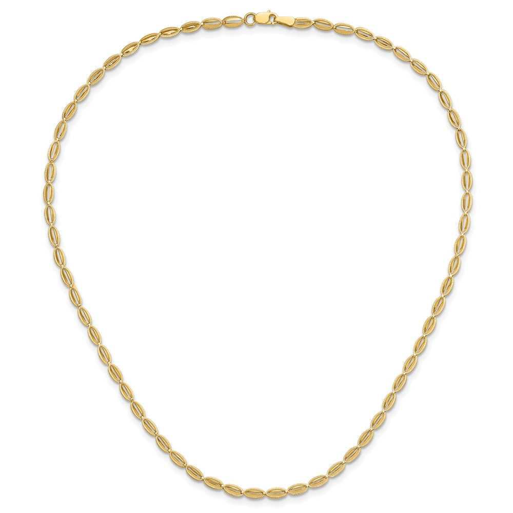 14K Yellow Gold Polished And Textured Fancy Oval Link Necklace
