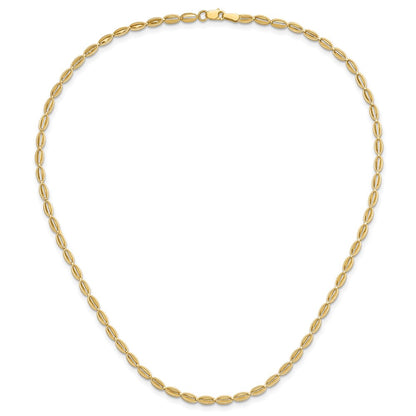 14K Yellow Gold Polished And Textured Fancy Oval Link Necklace