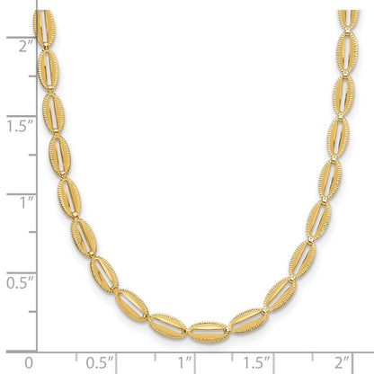 14K Yellow Gold Polished And Textured Fancy Oval Link Necklace