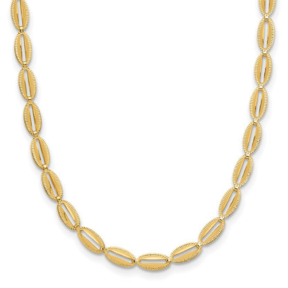 14K Yellow Gold Polished And Textured Fancy Oval Link Necklace