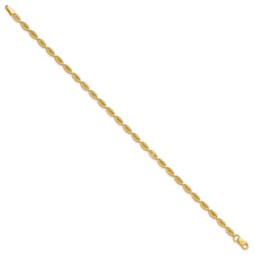 14K Yellow Gold Polished And Textured Fancy Oval Link Bracelet
