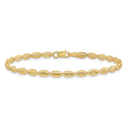 14K Yellow Gold Polished And Textured Fancy Oval Link Bracelet
