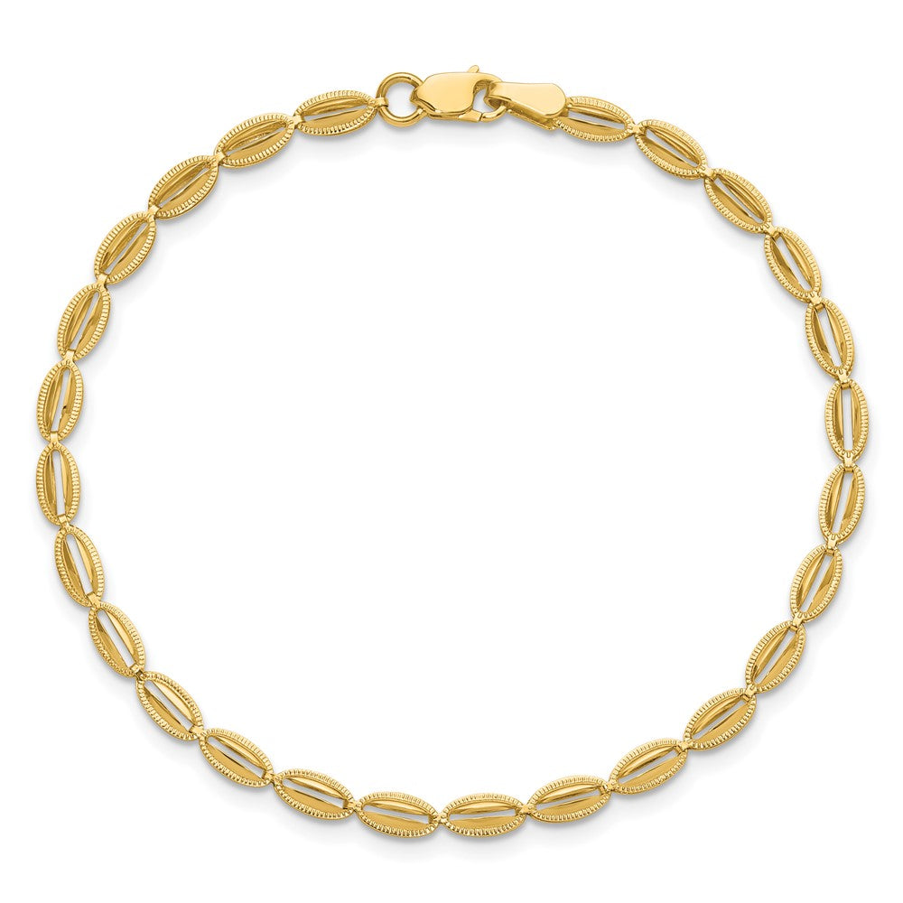 14K Yellow Gold Polished And Textured Fancy Oval Link Bracelet