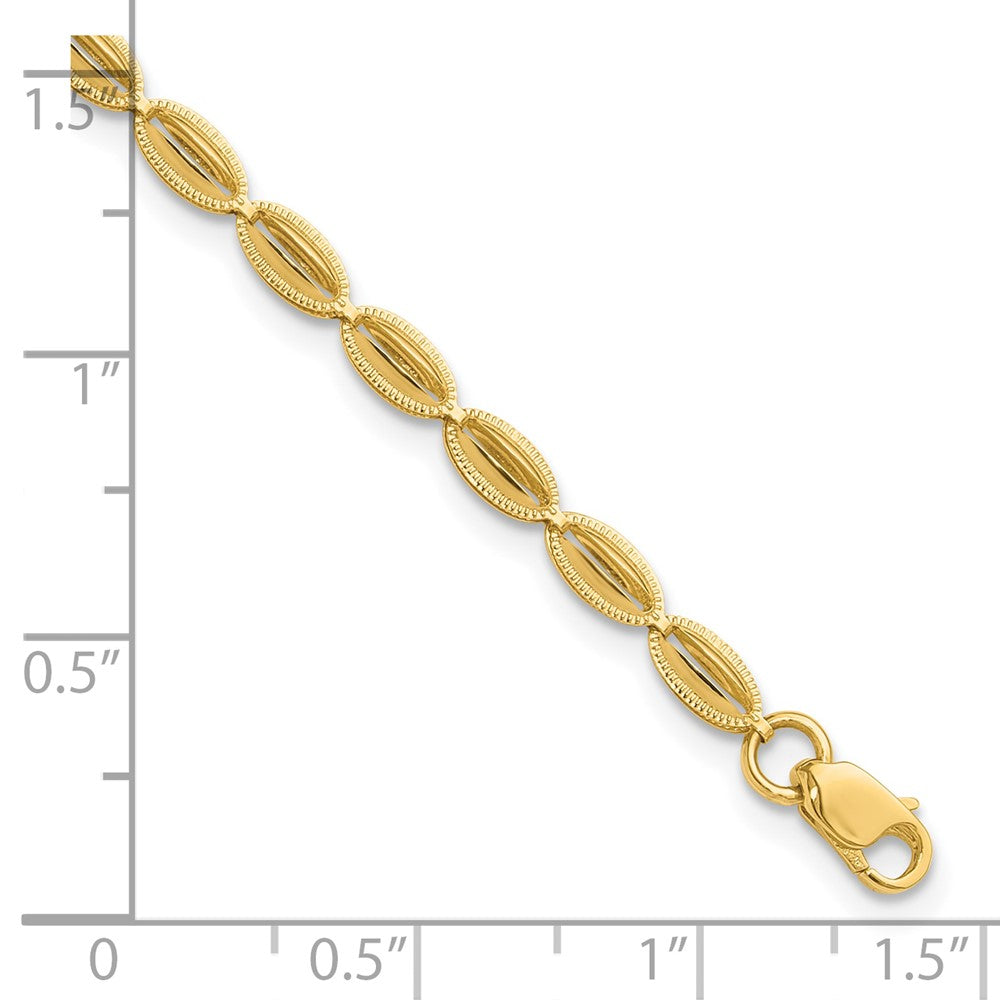 14K Yellow Gold Polished And Textured Fancy Oval Link Bracelet