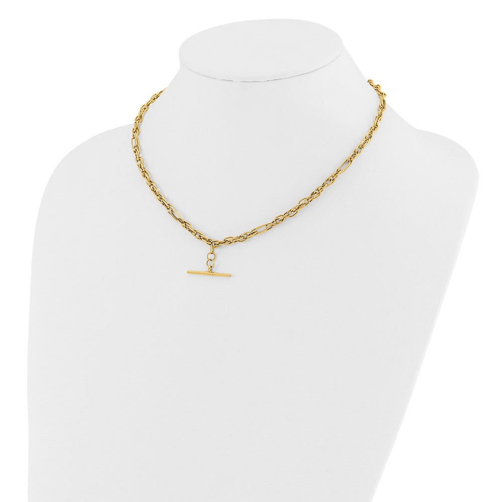 14K Yellow Gold Polished Dangle Bar Necklace