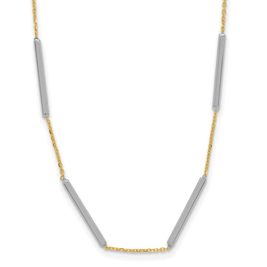 14K Two Tone Polished 6 Bar Stations 1.5In Ext. Necklace
