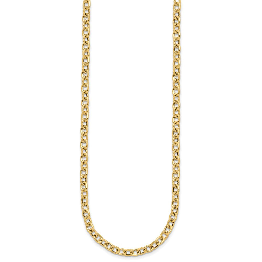 14K Yellow Gold Polished And Textured Link Necklace