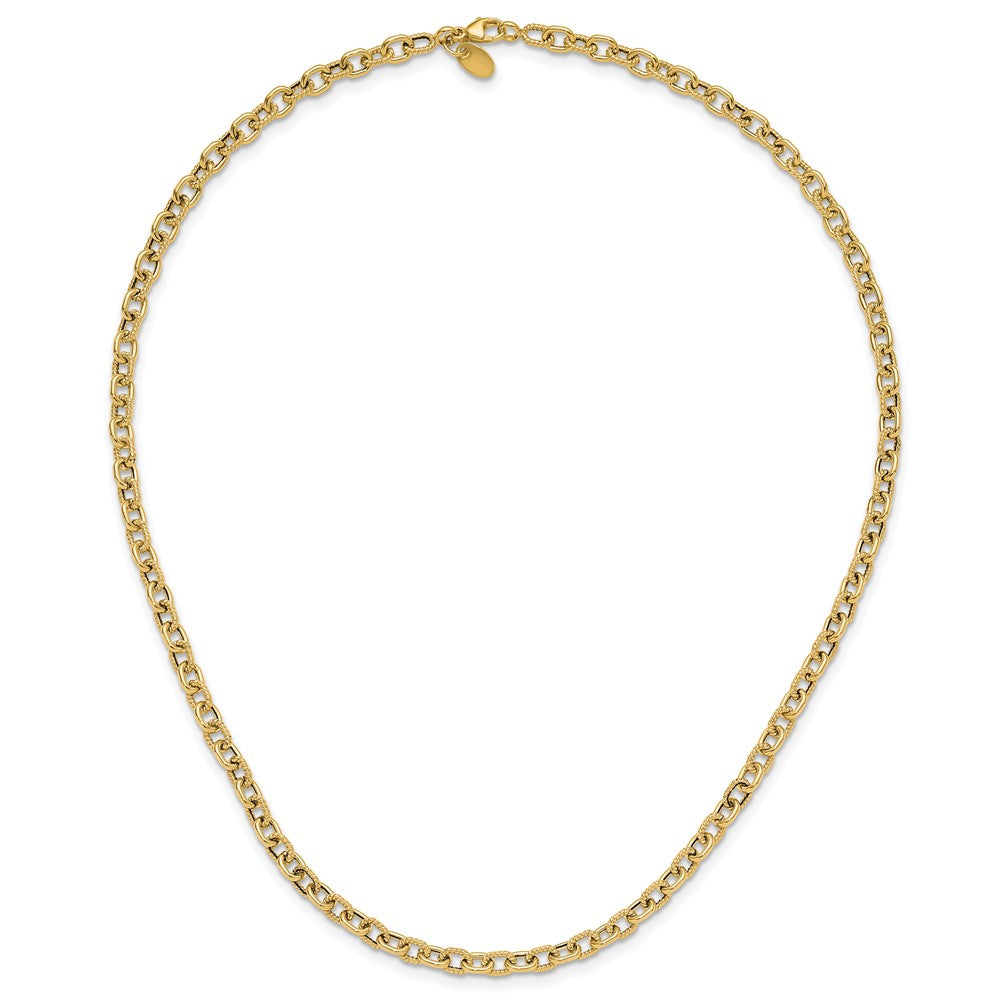 14K Yellow Gold Polished And Textured Link Necklace