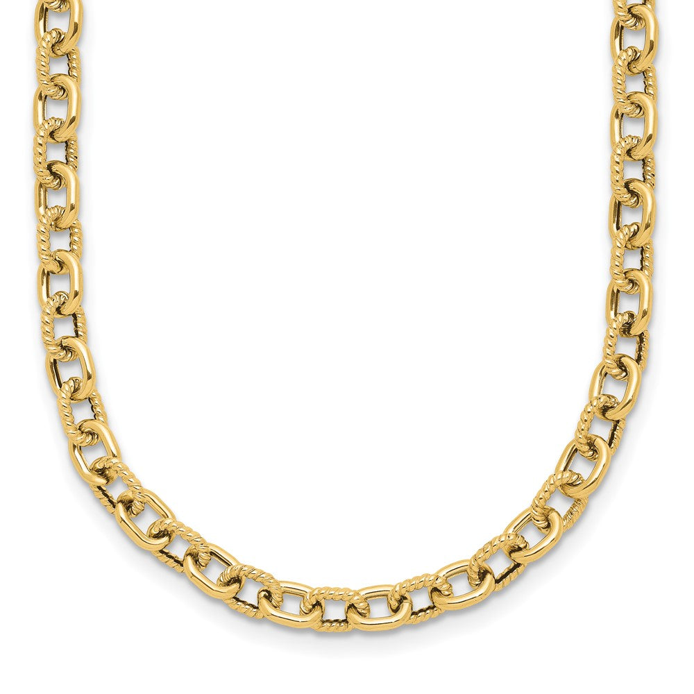 14K Yellow Gold Polished And Textured Link Necklace