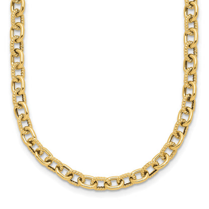 14K Yellow Gold Polished And Textured Link Necklace