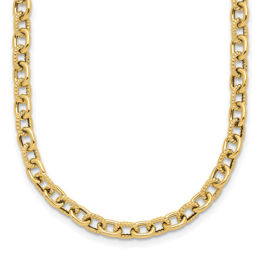 14K Yellow Gold Polished And Textured Link Necklace
