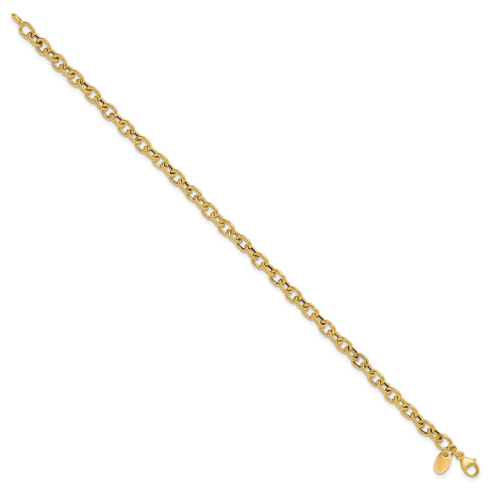 14K Yellow Gold Polished And Textured Link Bracelet