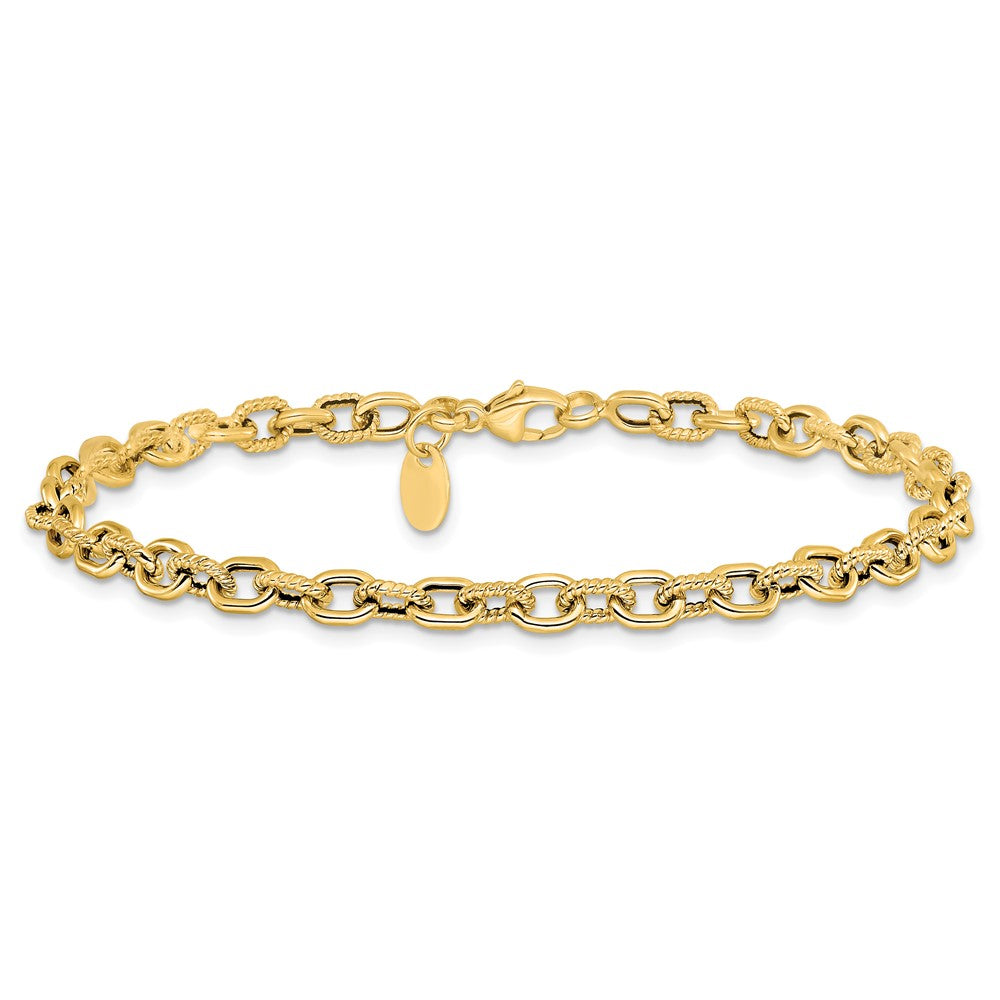 14K Yellow Gold Polished And Textured Link Bracelet