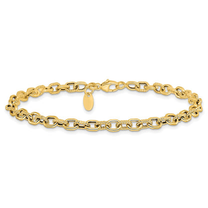 14K Yellow Gold Polished And Textured Link Bracelet