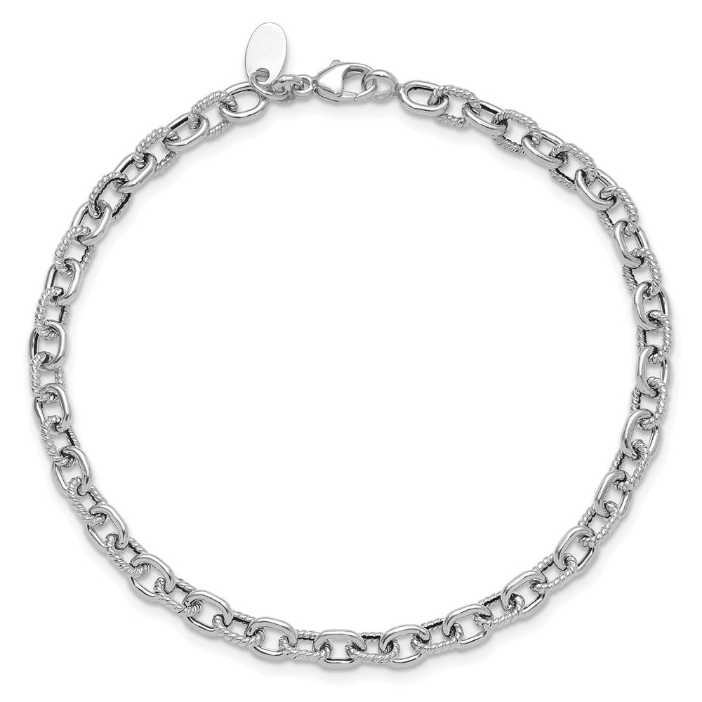 14K White Gold Polished And Textured Link Bracelet