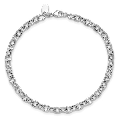 14K White Gold Polished And Textured Link Bracelet