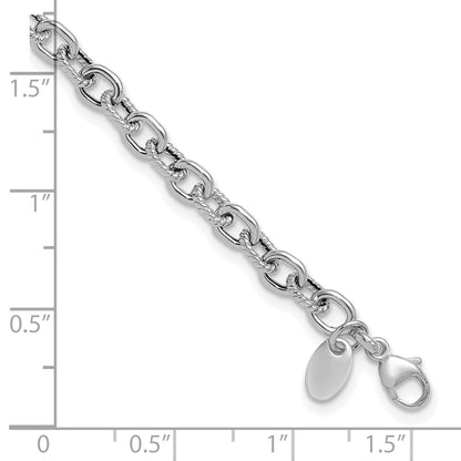 14K White Gold Polished And Textured Link Bracelet
