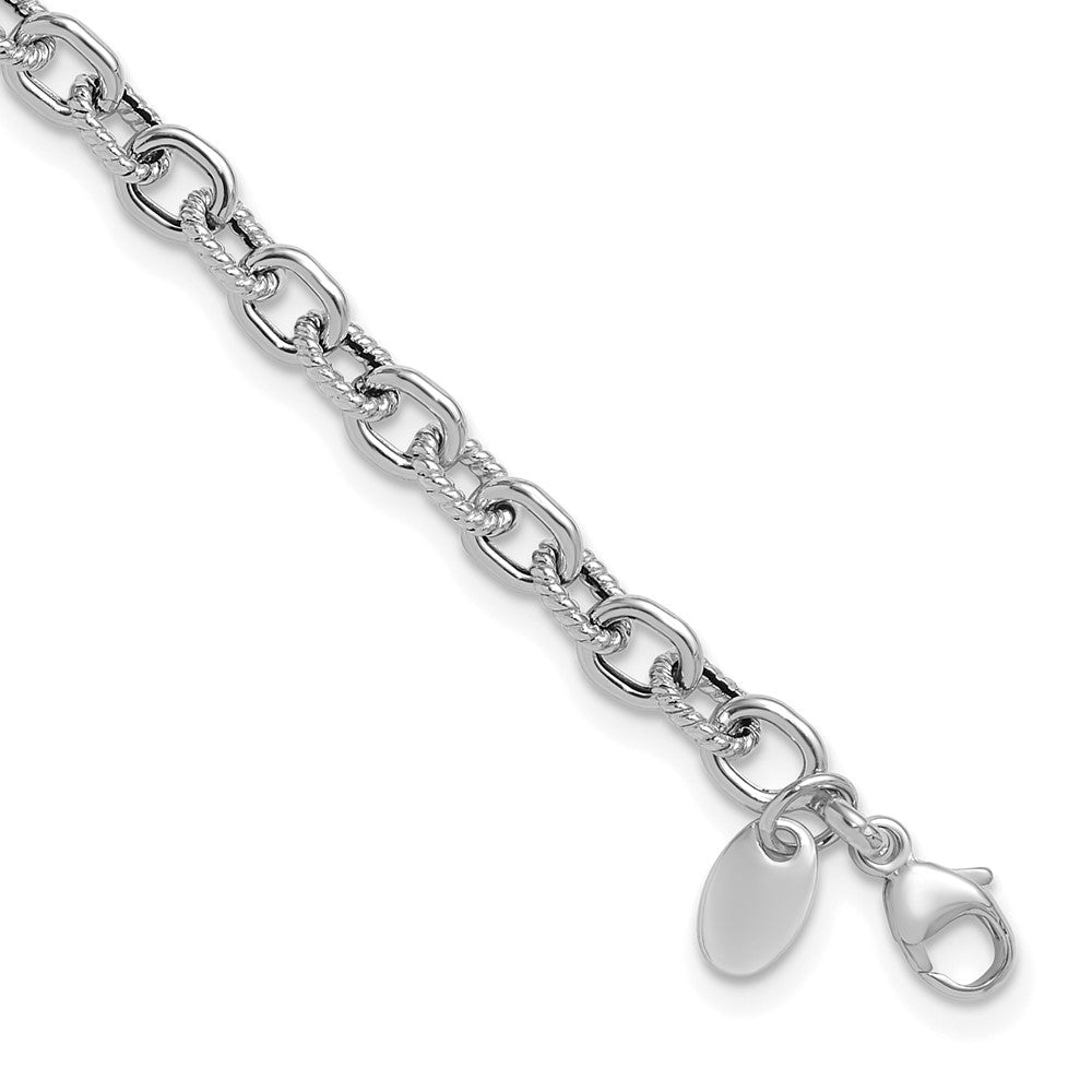 14K White Gold Polished And Textured Link Bracelet