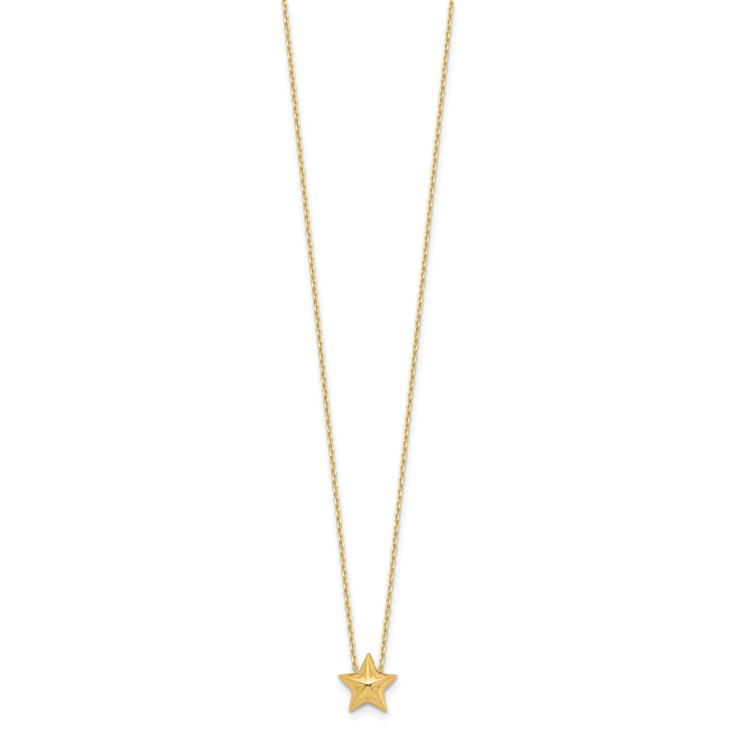 14K Yellow Gold Polished Hollow Star Pendant 1In. Ext. Necklace