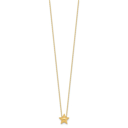 14K Yellow Gold Polished Hollow Star Pendant 1In. Ext. Necklace