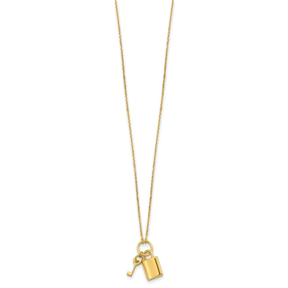 14K Yellow Gold Polished Lock And Key 16In With 2In Ext Necklace