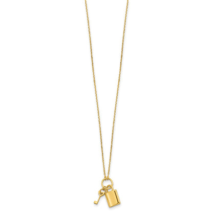 14K Yellow Gold Polished Lock And Key 16In With 2In Ext Necklace