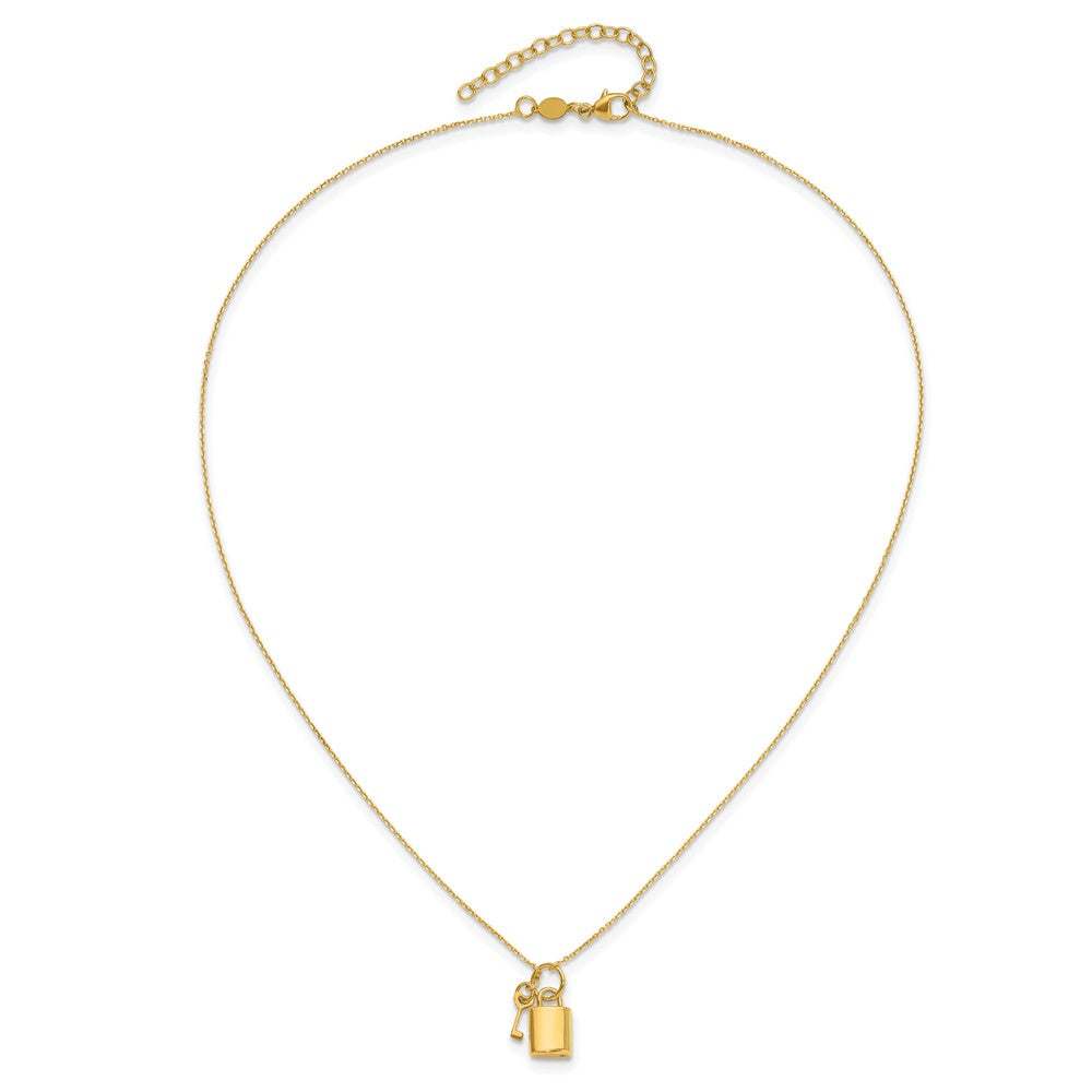 14K Yellow Gold Polished Lock And Key 16In With 2In Ext Necklace