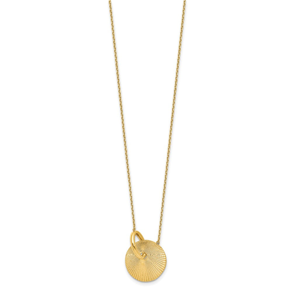 14K Yellow Gold Polished And Textured Circle 16In With 2In Ext Necklace
