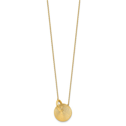 14K Yellow Gold Polished And Textured Circle 16In With 2In Ext Necklace
