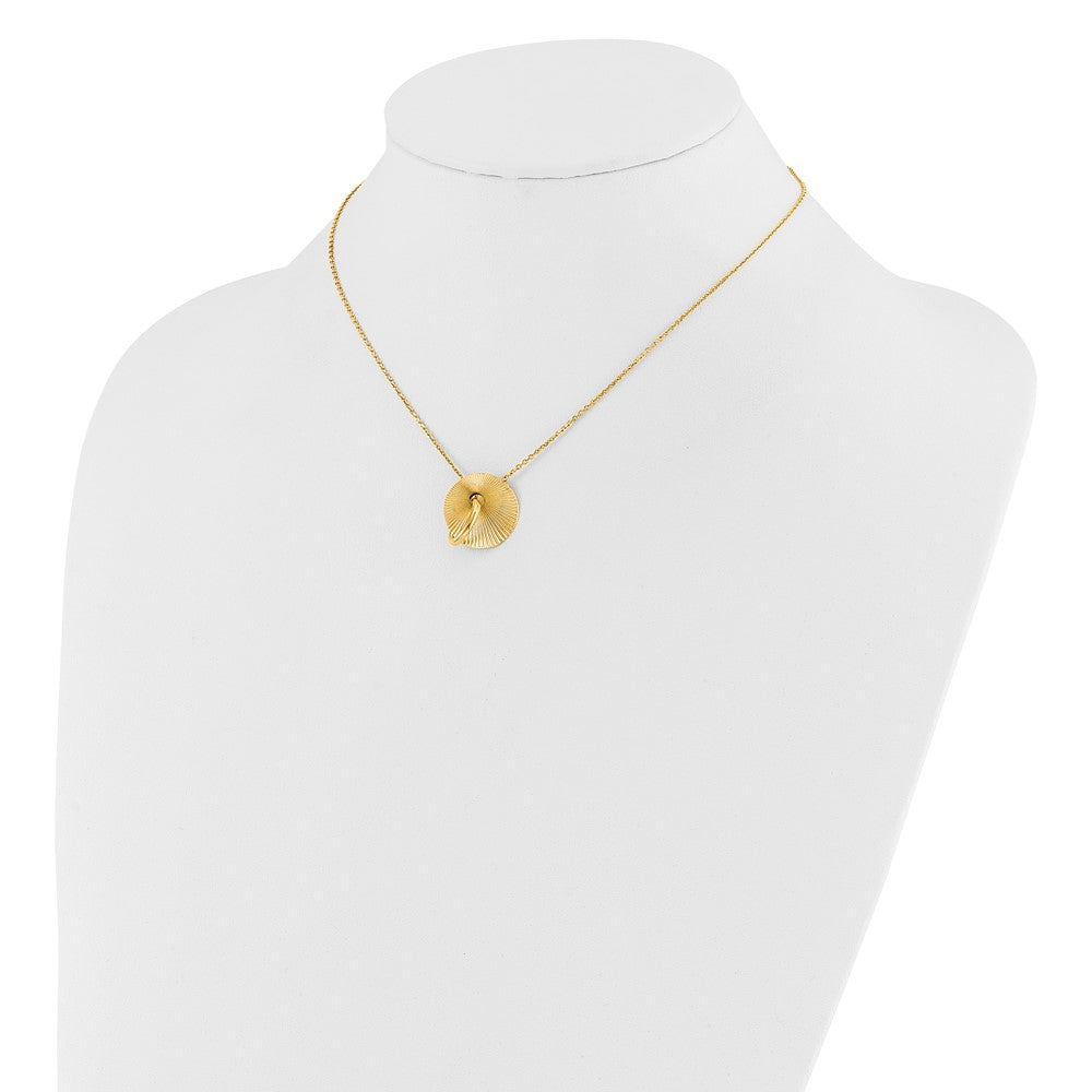 14K Yellow Gold Polished And Textured Circle 16In With 2In Ext Necklace