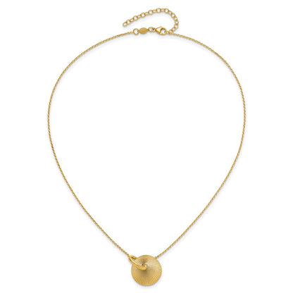 14K Yellow Gold Polished And Textured Circle 16In With 2In Ext Necklace
