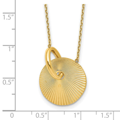 14K Yellow Gold Polished And Textured Circle 16In With 2In Ext Necklace