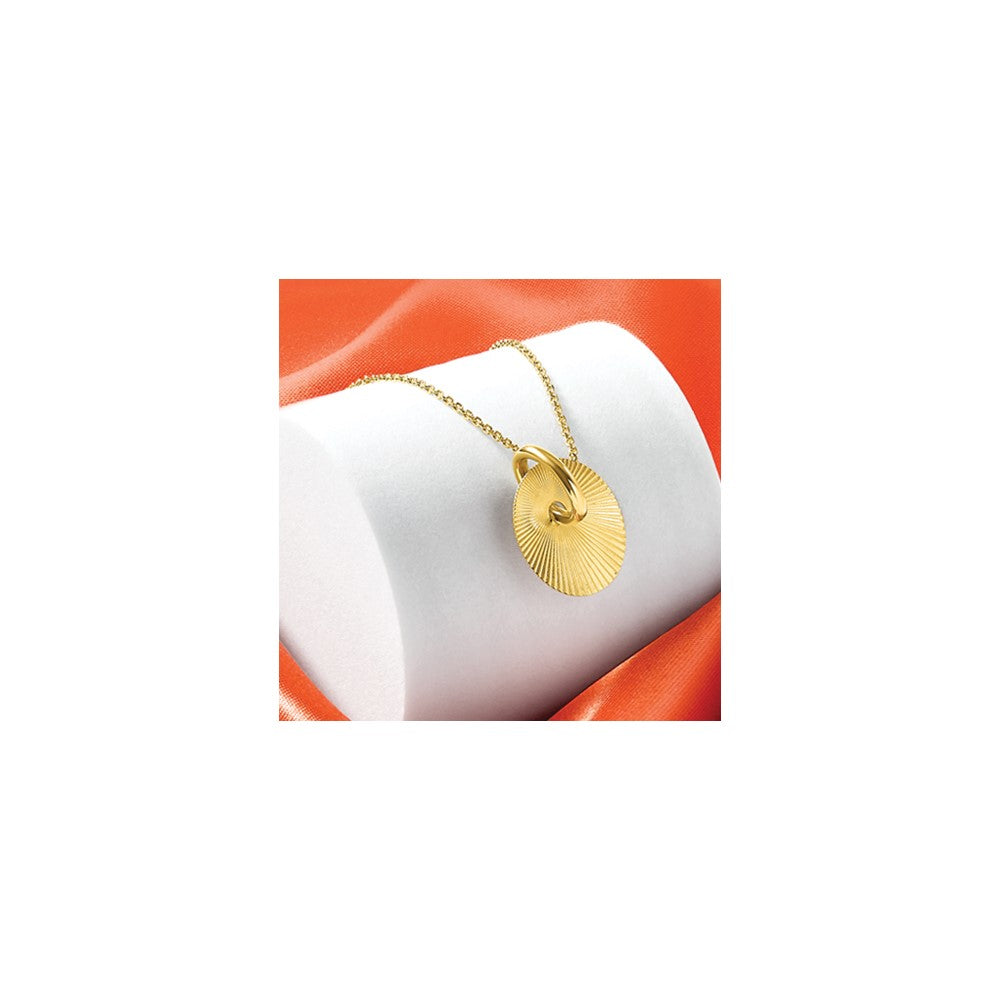 14K Yellow Gold Polished And Textured Circle 16In With 2In Ext Necklace