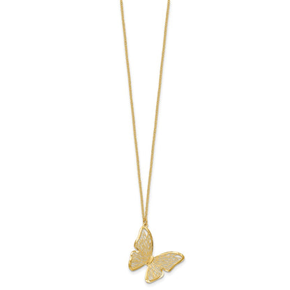 14K Yellow Gold Textured And Polished Butterfly 18In Necklace