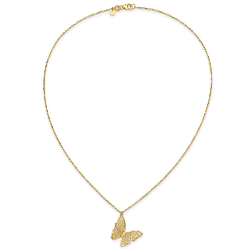 14K Yellow Gold Textured And Polished Butterfly 18In Necklace