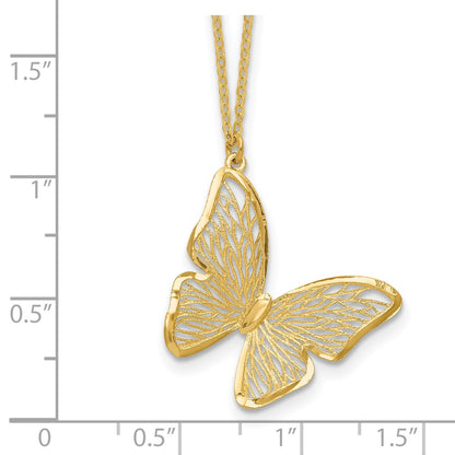 14K Yellow Gold Textured And Polished Butterfly 18In Necklace