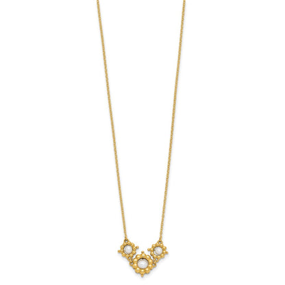 14K Yellow Gold Polished Fwc Pearl Flower 16In 2In Ext. Necklace