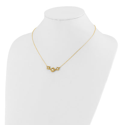 14K Yellow Gold Polished Fwc Pearl Flower 16In 2In Ext. Necklace