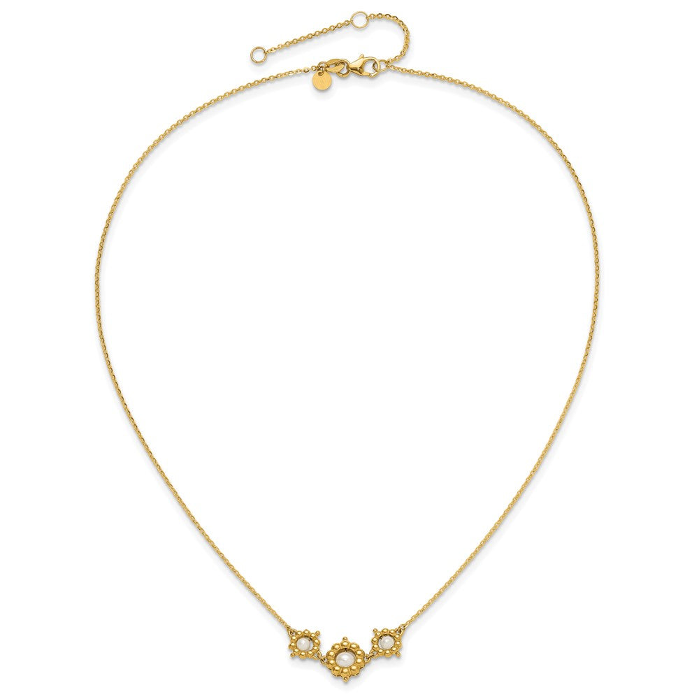 14K Yellow Gold Polished Fwc Pearl Flower 16In 2In Ext. Necklace