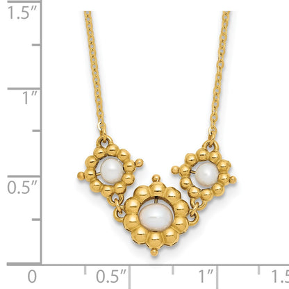 14K Yellow Gold Polished Fwc Pearl Flower 16In 2In Ext. Necklace