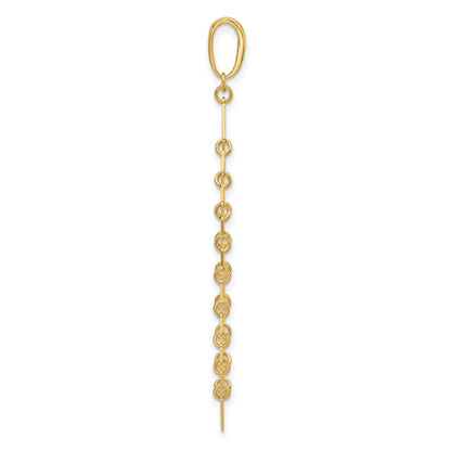 14K Yellow Gold Polished And Dia Cut Fancy Dangle Pendant