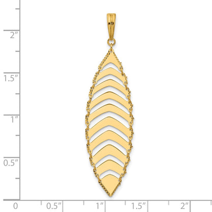 14K Yellow Gold Polished And Dia Cut Fancy Dangle Pendant