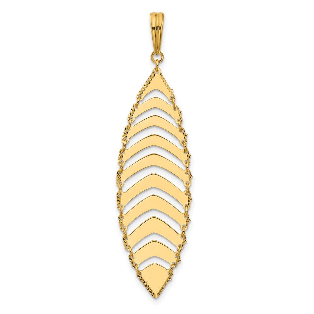 14K Yellow Gold Polished And Dia Cut Fancy Dangle Pendant